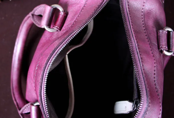 Vintage Leather Boston Handbag Rivet Shoulder Bag Purses For Women