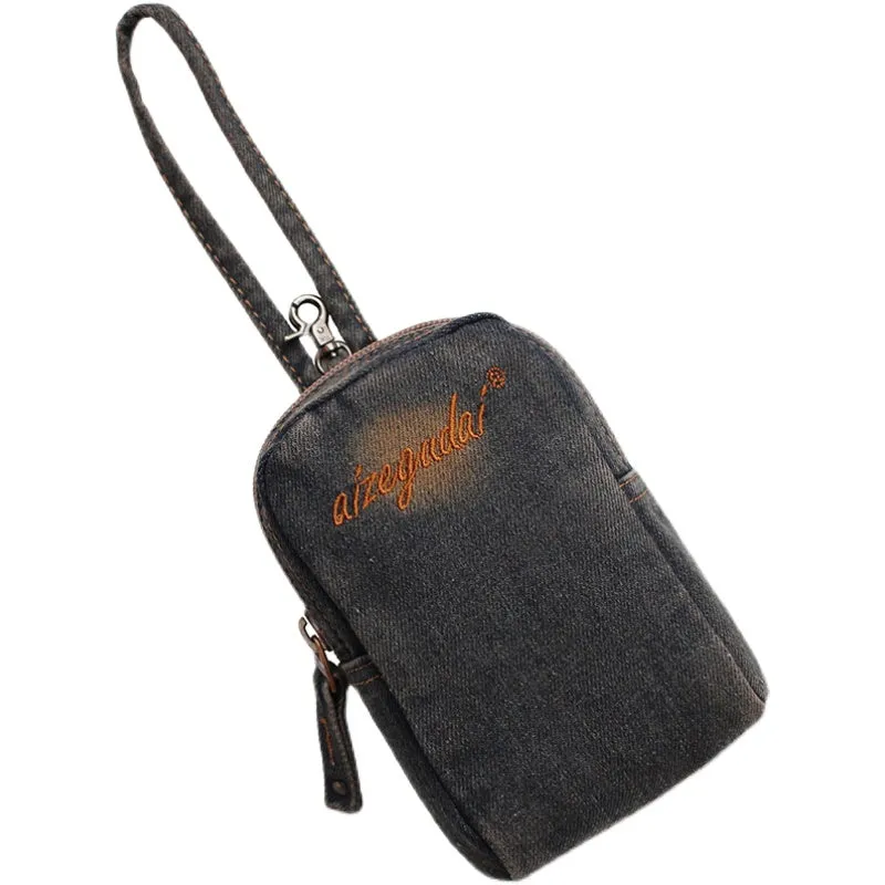 Vintage Womens Denim Mini Pouch with Shoulder Strap Denim Small Phone Purse for Women