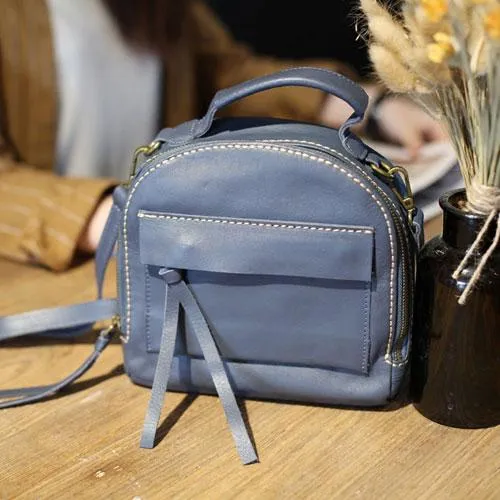 Vintage WOmens Grey Leather Satchel Handbag Leather Women's Satchel Shoulder Bag for Ladies