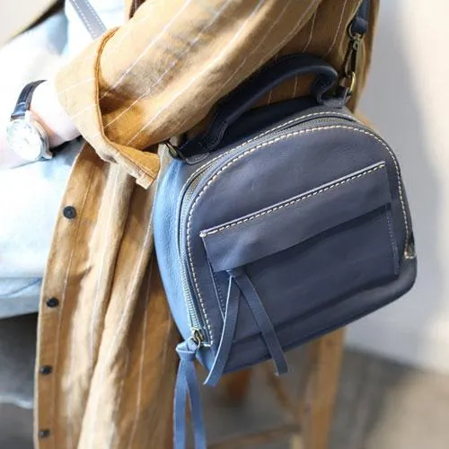 Vintage WOmens Grey Leather Satchel Handbag Leather Women's Satchel Shoulder Bag for Ladies