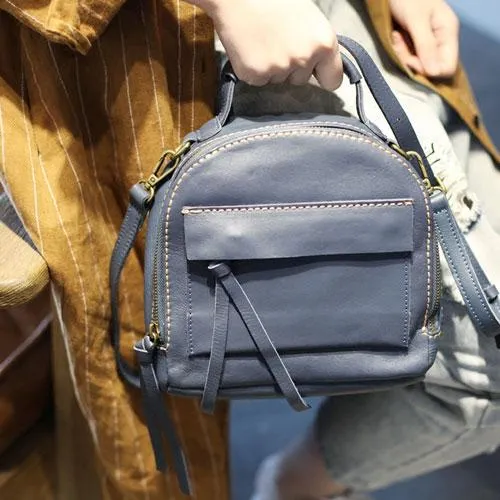 Vintage WOmens Grey Leather Satchel Handbag Leather Women's Satchel Shoulder Bag for Ladies