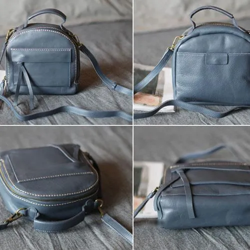 Vintage WOmens Grey Leather Satchel Handbag Leather Women's Satchel Shoulder Bag for Ladies