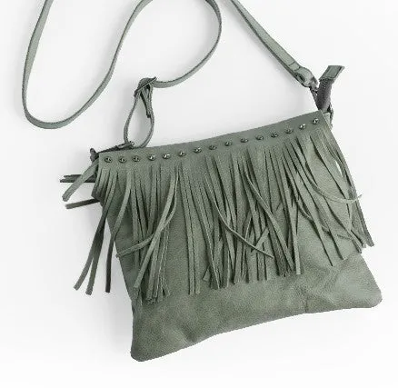Vintage WOMENs LEATHER Tassels Shoulder Bag Handmade Crossbody Purse With tassels