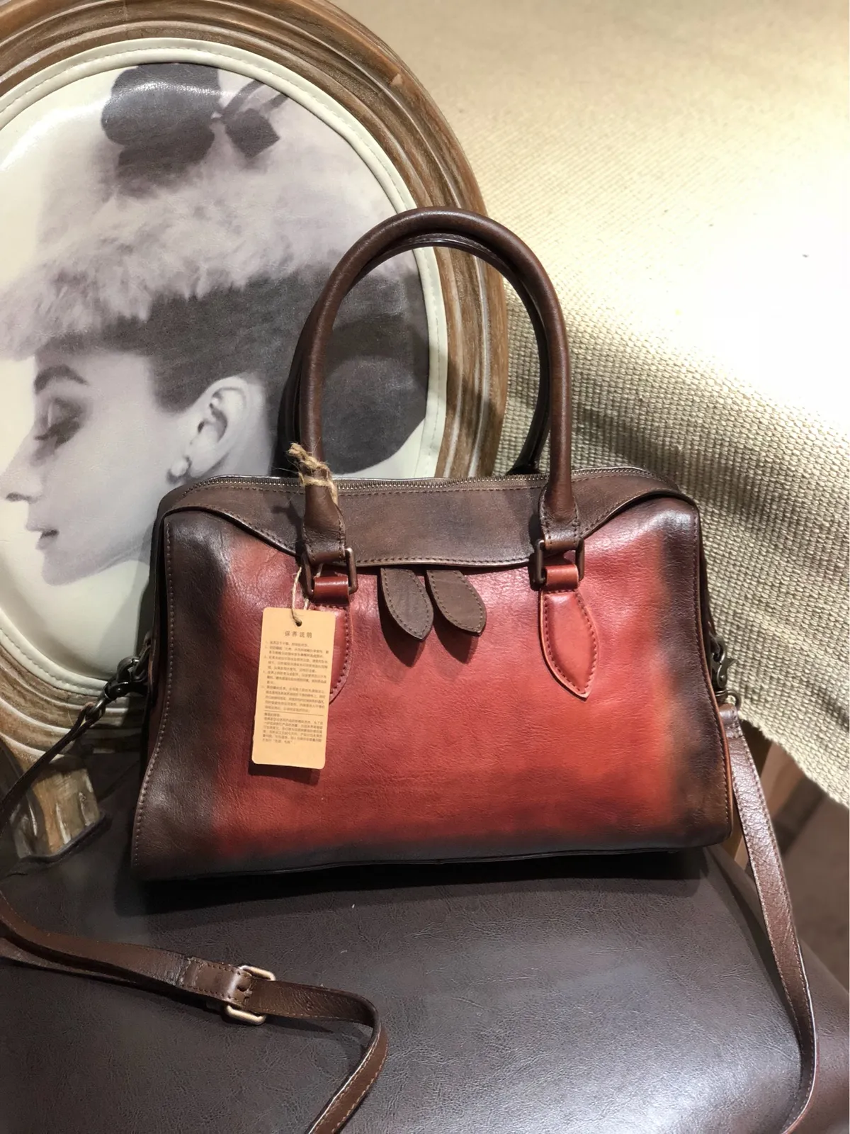 Vintage Womens Red Leather Handbag Purses Shoulder Handbag Purse Vintage Style Handbags for Ladies