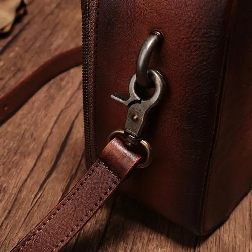 Vintage Womens Red Leather Satchel Shoulder Bag School Handbag Shoulder Purse for Girls