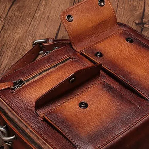 Vintage Womens Red Leather Satchel Shoulder Bag School Handbag Shoulder Purse for Girls