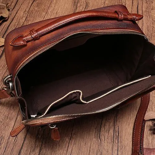 Vintage Womens Red Leather Satchel Shoulder Bag School Handbag Shoulder Purse for Girls