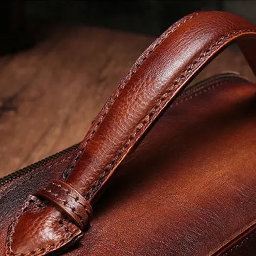 Vintage Womens Red Leather Satchel Shoulder Bag School Handbag Shoulder Purse for Girls