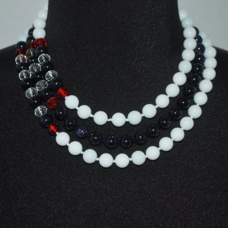 White Jade / Galaxy Blue Triple Strands Women's Necklace.