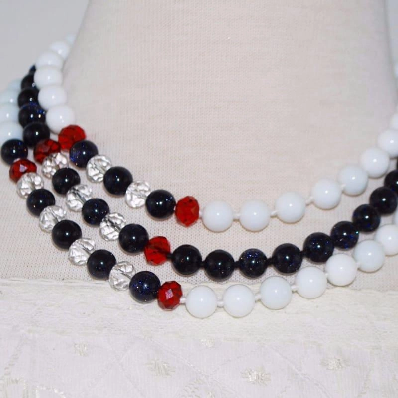 White Jade / Galaxy Blue Triple Strands Women's Necklace.