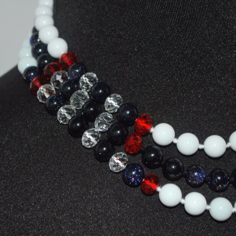 White Jade / Galaxy Blue Triple Strands Women's Necklace.