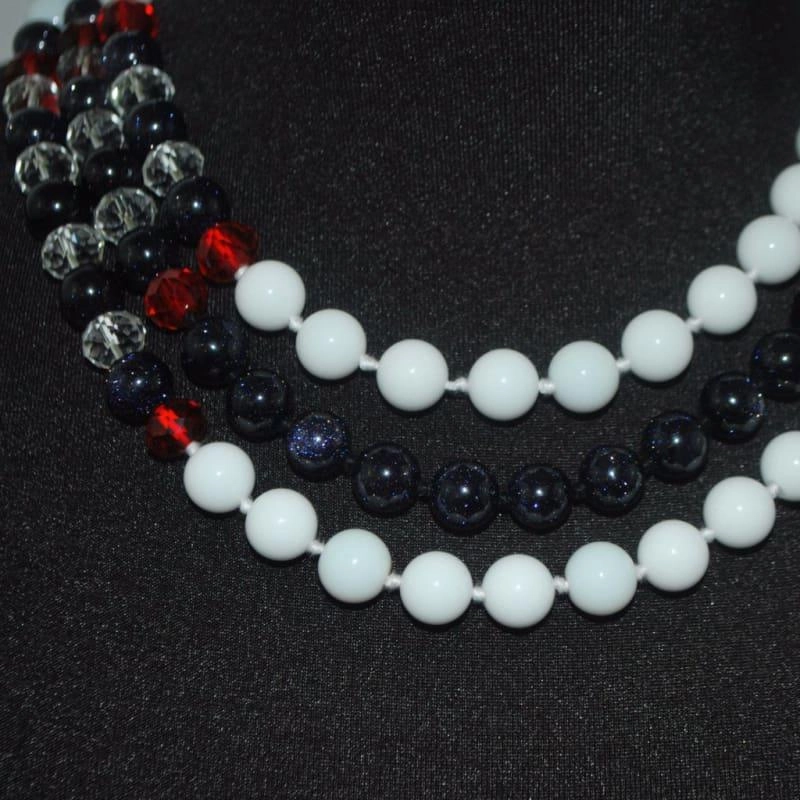 White Jade / Galaxy Blue Triple Strands Women's Necklace.