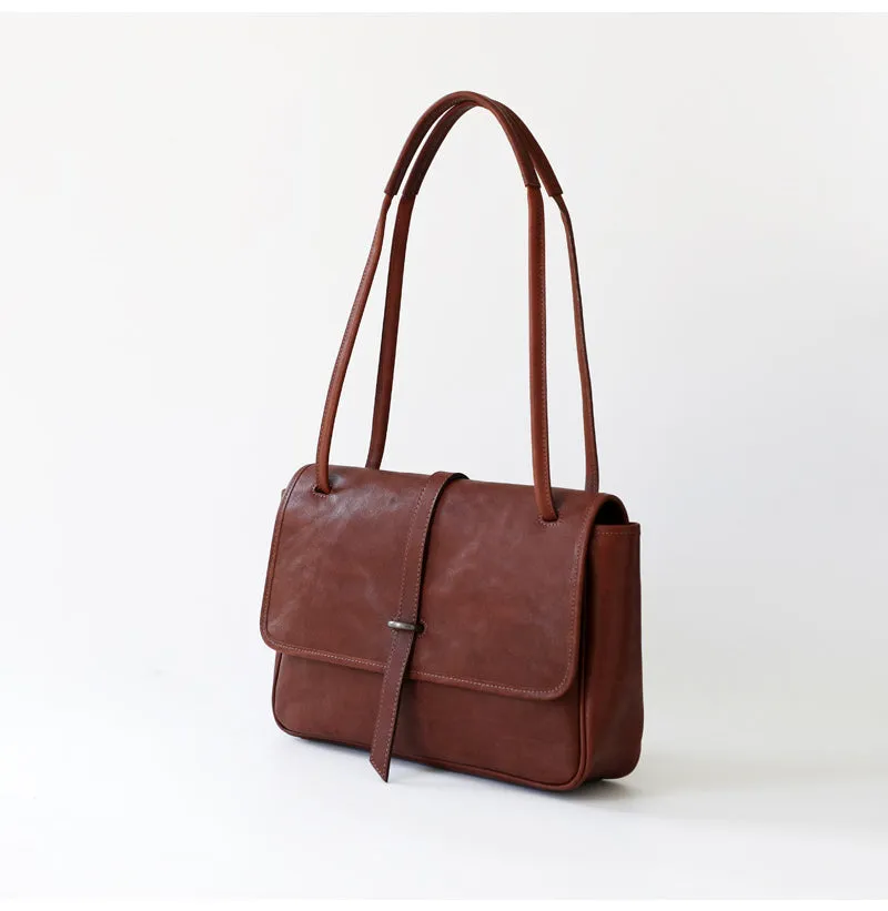 Womens Coffee Leather Shoulder Purse Vintage Flip Commuting Bag for Ladies