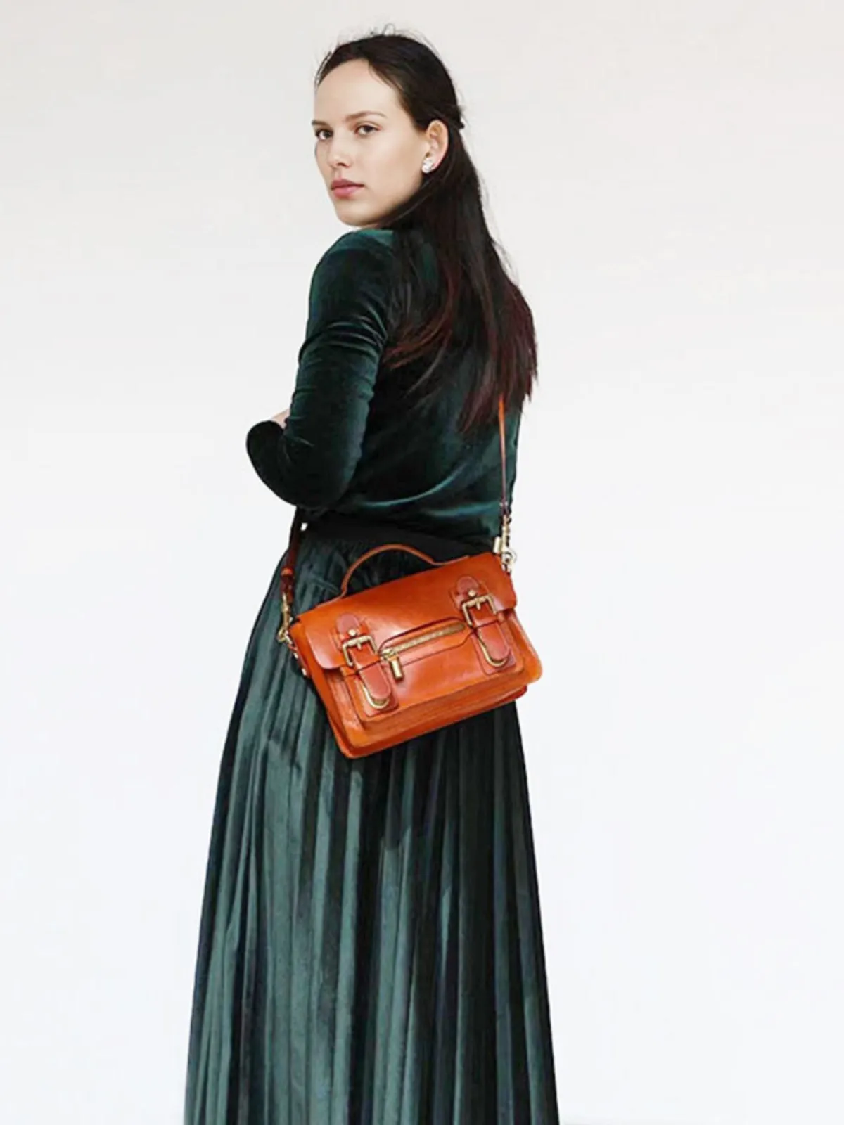 Womens Coffee Small Leather Satchel Crossbody Bag Vintage School Handbag Shoulder Bag for Ladies