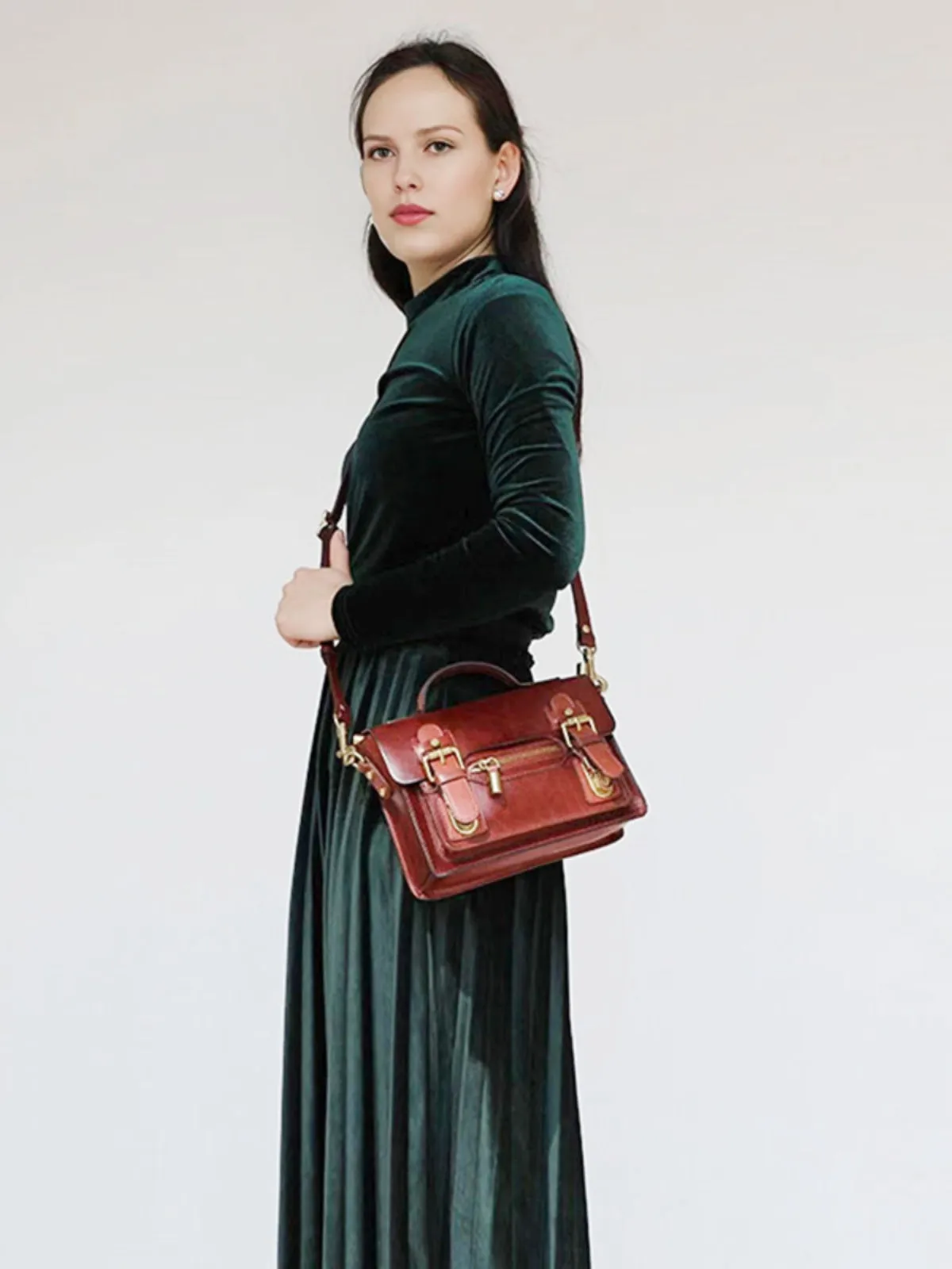 Womens Coffee Small Leather Satchel Crossbody Bag Vintage School Handbag Shoulder Bag for Ladies