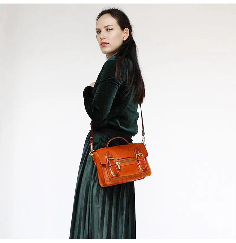 Womens Coffee Small Leather Satchel Crossbody Bag Vintage School Handbag Shoulder Bag for Ladies