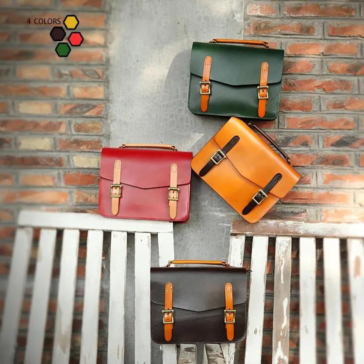 Womens Handmade Green Leather Satchel Handbag Cambridge Structured Satchel Shoulder Purse