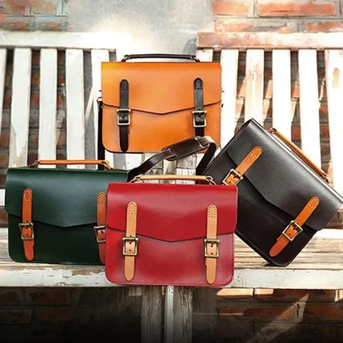 Womens Handmade Green Leather Satchel Handbag Cambridge Structured Satchel Shoulder Purse
